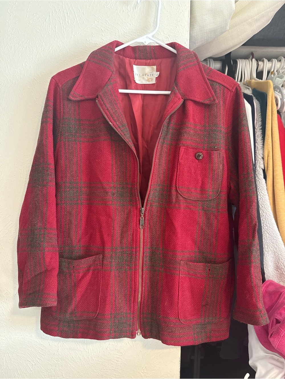 Red Plaid Zip-Front Women's Jacket by